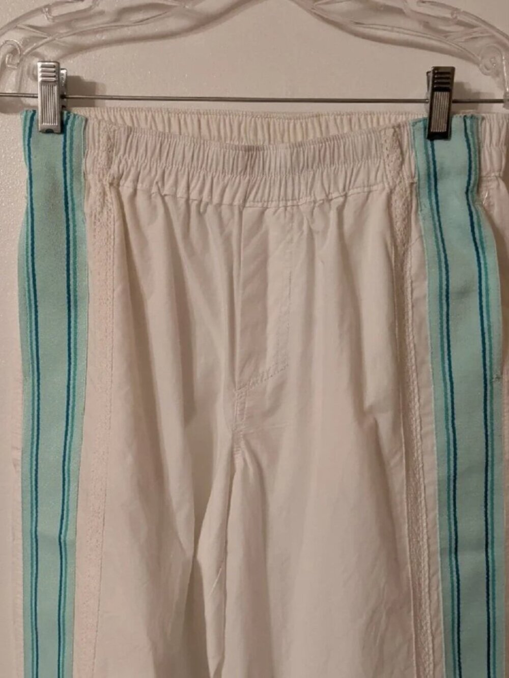 Free People Team Spirit Wide-Leg Track Pants Teal Lace Stripes Size XS NWT - Picture 6 of 8